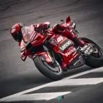 Francesco Bagnaia aboard his all conquering 2023 Ducati powered Lenovo bike